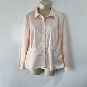 Talbots Blouse Shirt 14P Button Front Tailored Stretch Light Pink Lightweight
